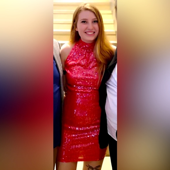 Hot Pink Sequin Vintage Dress - Picture 1 of 5